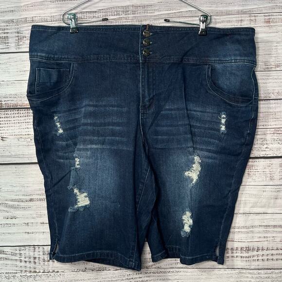 Hybrid & Company Plus Size 24 3 Button High Wide Waist Stretch Denim Bermuda NEW - Picture 1 of 7